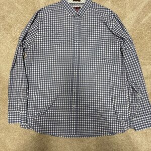 Johnston & Murphy Blue and White Gingham Button-Up Shirt